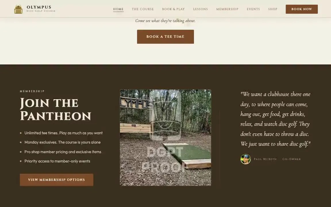 Olympus Disc Golf website, the Join the Pantheon membership section